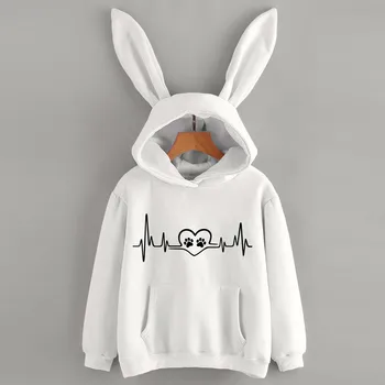 Kawaii Hoodies Moterų Mergina Palaidinukė 2020 Naujas Cute Bunny Ausies Megztinis Rudenį, Žiemą Atsitiktinis ilgomis rankovėmis ponios viršų sudadera mujer