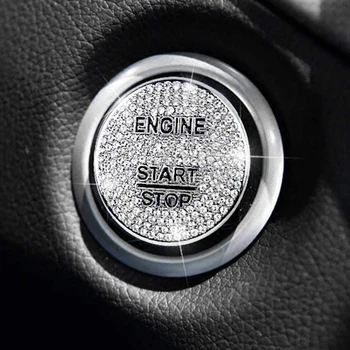 Bling Auto Start Variklio Uždegimo Mygtuką Sidabro Kristalų Lipdukas
