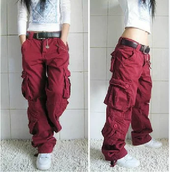 Chaki krovinių kelnės moterims hiphop Šokių kelnės moterų hip-hop ' o kelnes, kombinezonai multi-kišeniniai kelnės multi-kišeniniai kelnės moteriška