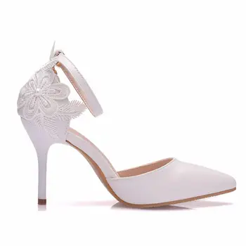 Crystal Karalienė dydžio moterų batai balti nėriniai aukšti kulniukai, banketų, vestuvių bateliai, vestuviniai bateliai smailiomis saldus laukinių vieną batai